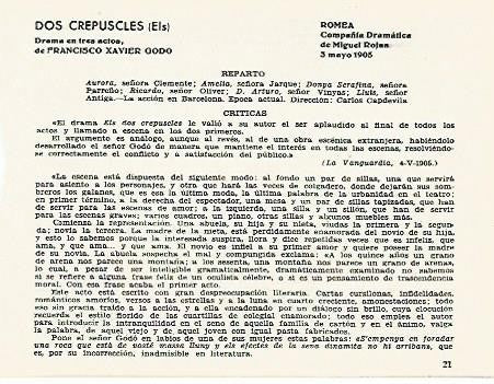 LAMINA 2578: Reparto y criticas de Els Dos Crepuscles. Romea 3 mayo 1905