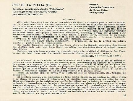 LAMINA 2581: Criticas de El Pop de la Platja. Romea 19 mayo 1905