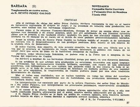 LAMINA 2584:  Criticas de Barbara obra de Benito Perez Galdos