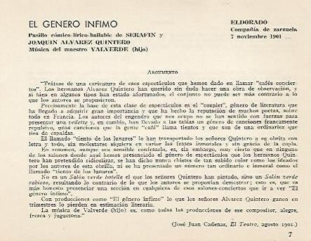 LAMINA 2597: Argumento de El Genero Infimo. El Dorado 7 noviembre 1901