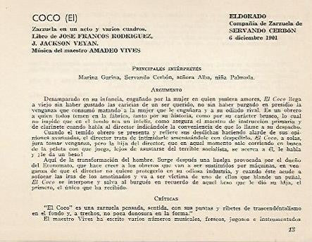 LAMINA 2603: Reparto argumento y criticas de El Coco. El Dorado 6 diciembre 1901