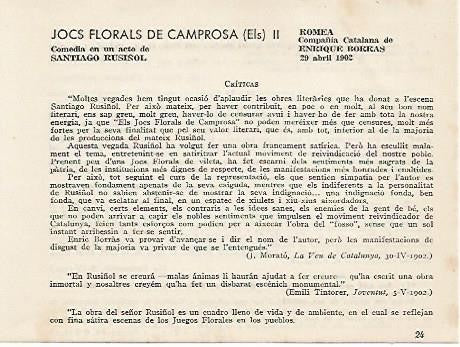 LAMINA 2644: Criticas de Els Jocs Florals de Camprosa obra de Santiago Rusiñol