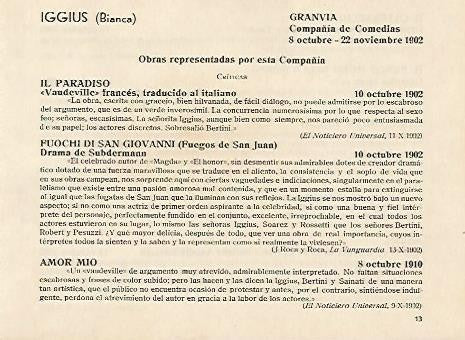 LAMINA 2666: obras representadas por la compañia de Comedias con Bianca Iggius