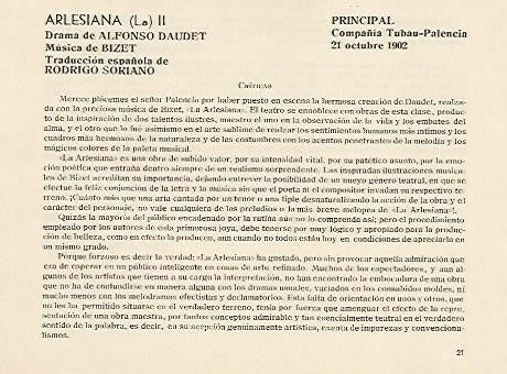 LAMINA 2674: Criticas a La Arlesiana. Principal 21 octubre 1902