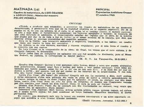 LAMINA 2694: Criticas de La Matinada obra de Josep Carner. Principal 27 octubre 1905