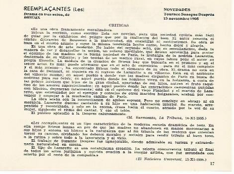LAMINA 2703: Criticas Les Reemplaçantes. Novedades 13 noviembre 1905