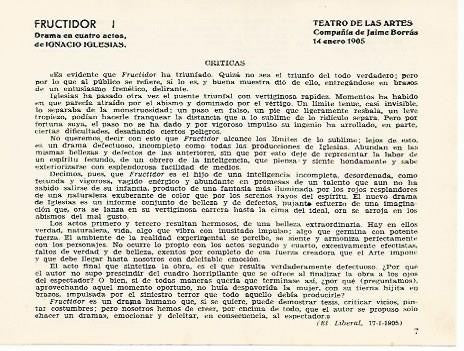LAMINA 2726: Criticas de Fructidor. Teatro de las Artes 14 enero 1905
