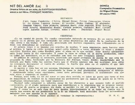 LAMINA 2729: Reparto y criticas de La Nit d Amor. Romea 20 enero 1905