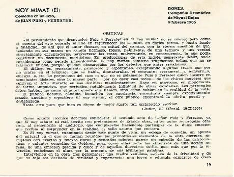 LAMINA 2739: Criticas de EL Noy Mimat. Romea 9 febrero 1905