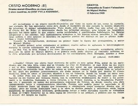 LAMINA 2740: Criticas de El Cristo Moderno. Gran Via 12 febrero 1905