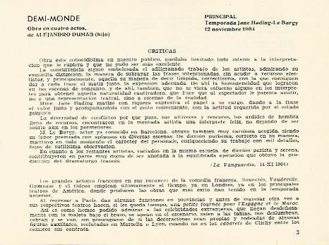 LAMINA 2755: Criticas de Demi Monde. Principal 12 noviembre 1904