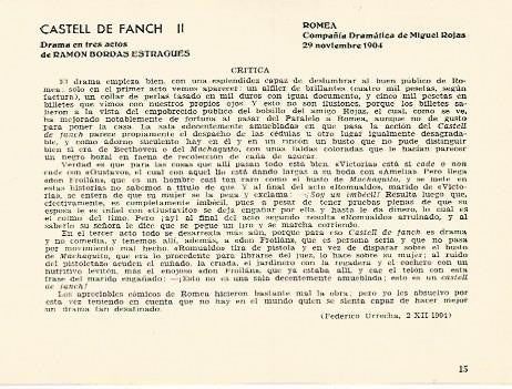 LAMINA 2767: Criticas de Castell de Fanch. Romea 27 abril 1904