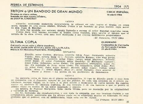 LAMINA 2786: Pedrea de estrenos de 1904 (XV)