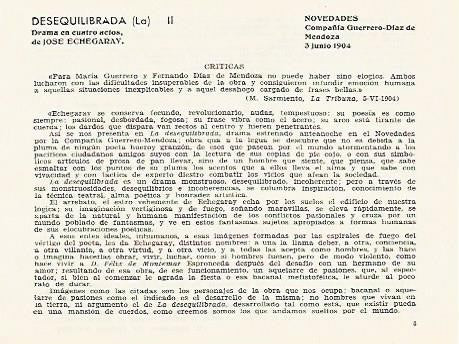 LAMINA 2794: Criticas de La Desequilibrada. Novedades 3 junio 1904