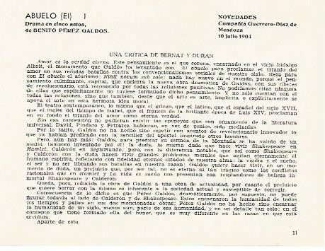 LAMINA 2801: Critica de Bernat y Duran sobre El Abuelo de Benito Perez Galdos. 10 julio 1904