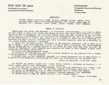 LAMINA 2805: Reparto argumento y critica de Por que se ama. Novedades 12 julio 1904