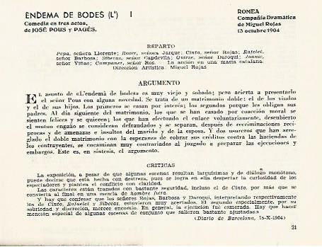 LAMINA 2811: Reparto argumento y criticas de L Endema de Bodes. Romea 13 octubre 1904