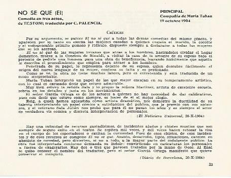 LAMINA 2813: Criticas de El No se que. Principal 19 octubre 1904