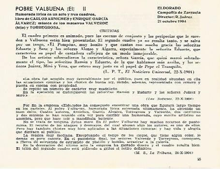LAMINA 2815: Critcas de El Pobre Valbuena. El Dorado 21 octubre 1904