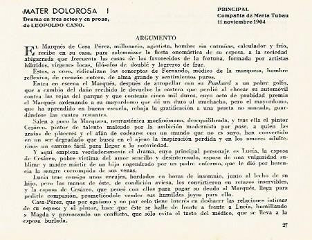 LAMINA 2817: Arguimento de Mater Dolorosa. Principal 11 noviembre 1904