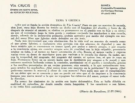 LAMINA 2829: Argumento y critica de Via Crucis. Romea 19 abril 1904