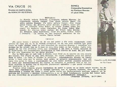 LAMINA 2830: Reparto y critica de Via Crucis. Romea 19 abril 1904
