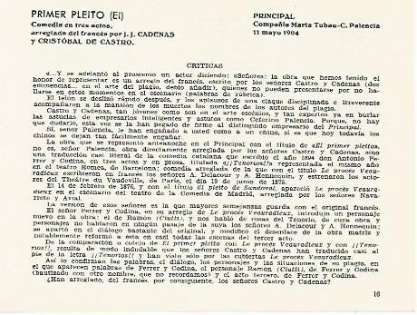 LAMINA 2839: Criticas de El Primer Pleito. Principal 11 mayo 1904