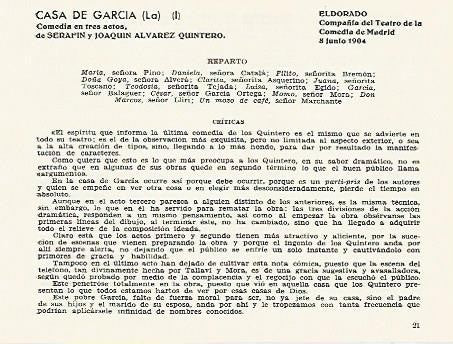 LAMINA 2844: Reparto y criticas de La Casa de Gracia. El Dorado 8 junio 1904