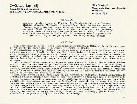 LAMINA 2849: Reparto y criticas de La Zagala. Novedades 11 junio 1904