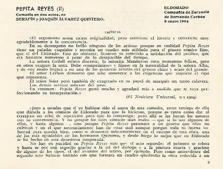 LAMINA 2865: Criticas de Pepita Reyes. El Dorado 8 enero 1904