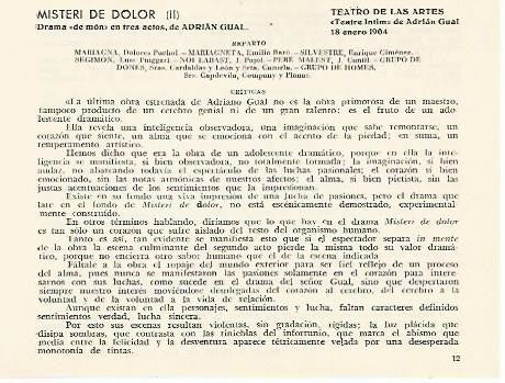 LAMINA 2868: Reparto y criticas de Misteri de Dolor. Teatro de las Artes 18 enero 1904