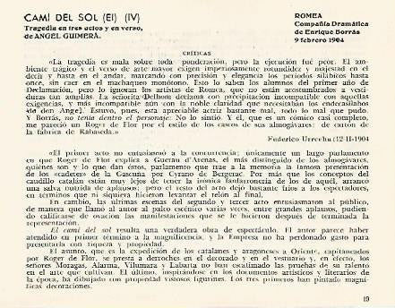 LAMINA 2875: Criticas de El Cami del Sol obra de Angel Guimera. Romea 9 febrero 1904