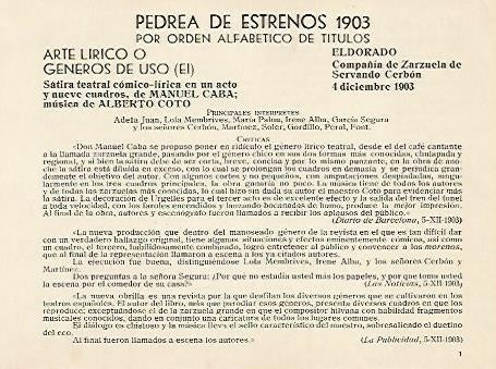 LAMINA 2890: Pedrea de estrenos 1903