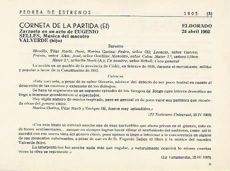 LAMINA 2894: Pedrea de estrenos 1903 (V)