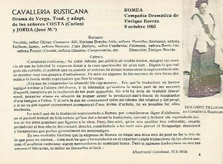 LAMINA 2932: Dolores Delhom en Cavalleria Rusticana. Romea 9 octubre 1903
