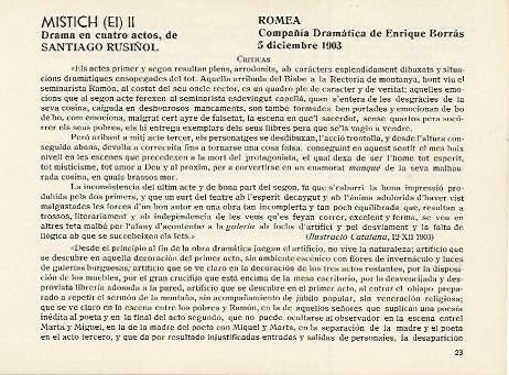 LAMINA 2947: Criticas de El Mistich. Romea 5 diciembre 1903