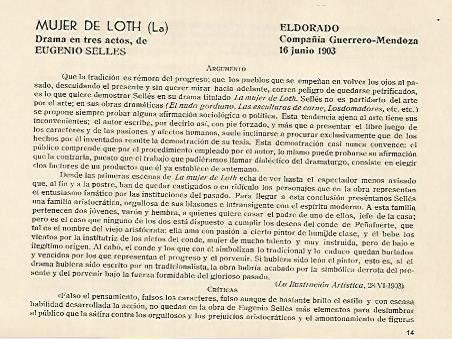 LAMINA 2971: Argumento de La Mujer de Loth. El Dorado 16 junio 1903