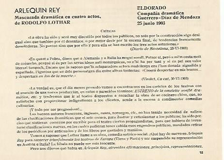 LAMINA 2975: Criticas de Arlequin Rey. El Dorado 25 junio 1903