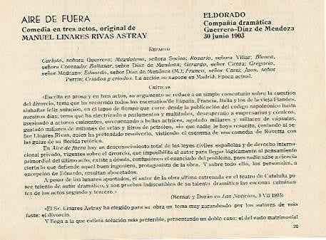 LAMINA 2977: Reparto y criticas de Aire de Fuera. El Dorado 30 junio 1903