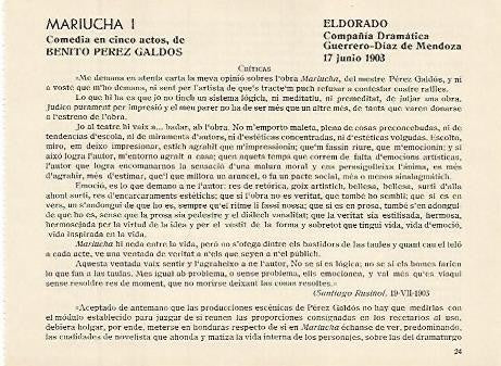 LAMINA 2981: Criticas de Mariucha de Benito Perez Galdos. El dorado 17 junio 1903