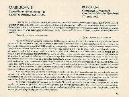 LAMINA 2982: Criticas de Mariucha de Benito Perez Galdos. El dorado 17 junio 1903