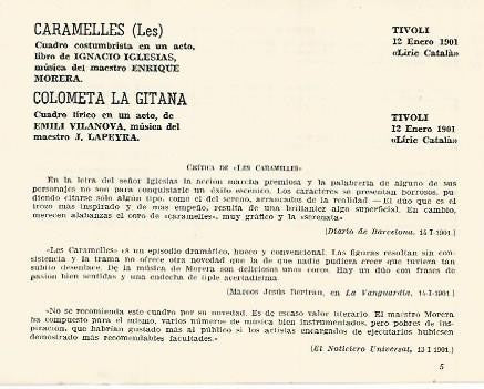 LAMINA 2995: Critica de Les Caramelles. Tivoli 12 enero 1901