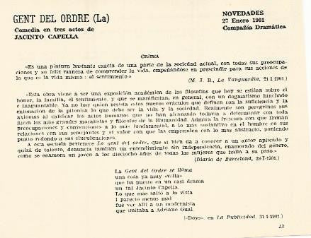LAMINA 3003: Critica La Gent del Ordre. Novedades 27 enero 1901