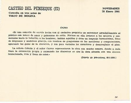 LAMINA 3004: Critica de El Castigo del Penseque. Novedades 28 enero 1901