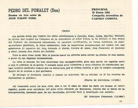 LAMINA 3005: Critica de Don Pedro del Puñalet. Principal 30 enero 1901