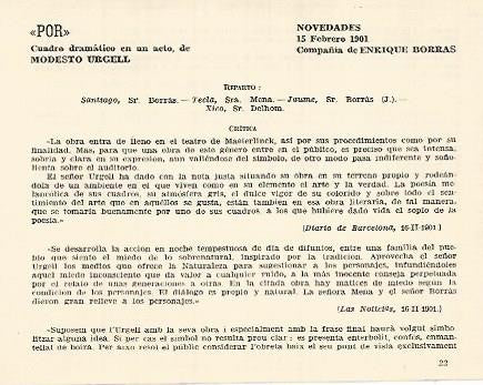 LAMINA 3012: Reparto y critica de Por. Novedades 15 febrero 1901