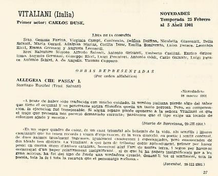 LAMINA 3017: Obras representadas por la compañia de Italia Vitaliani en el Novedades