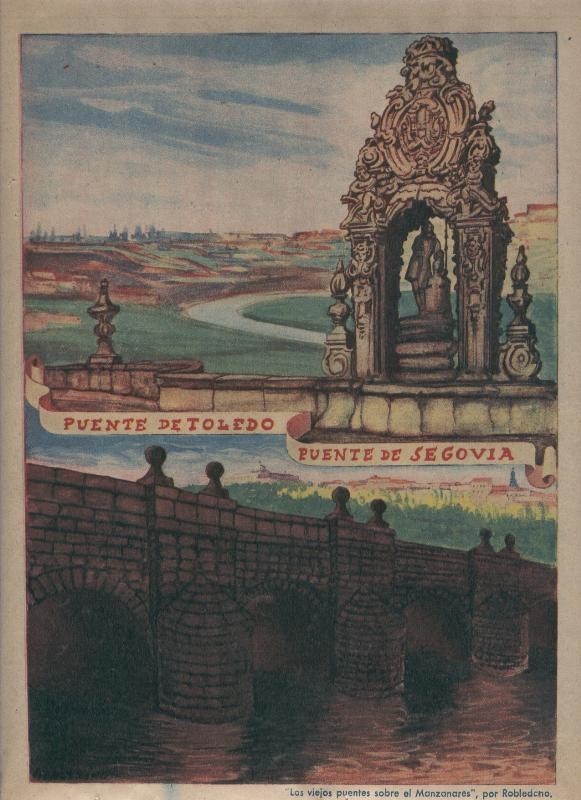 ABC 13 mayo 1956: Madrid: Puerta de Toledo y Puente de Segovia por Robledano