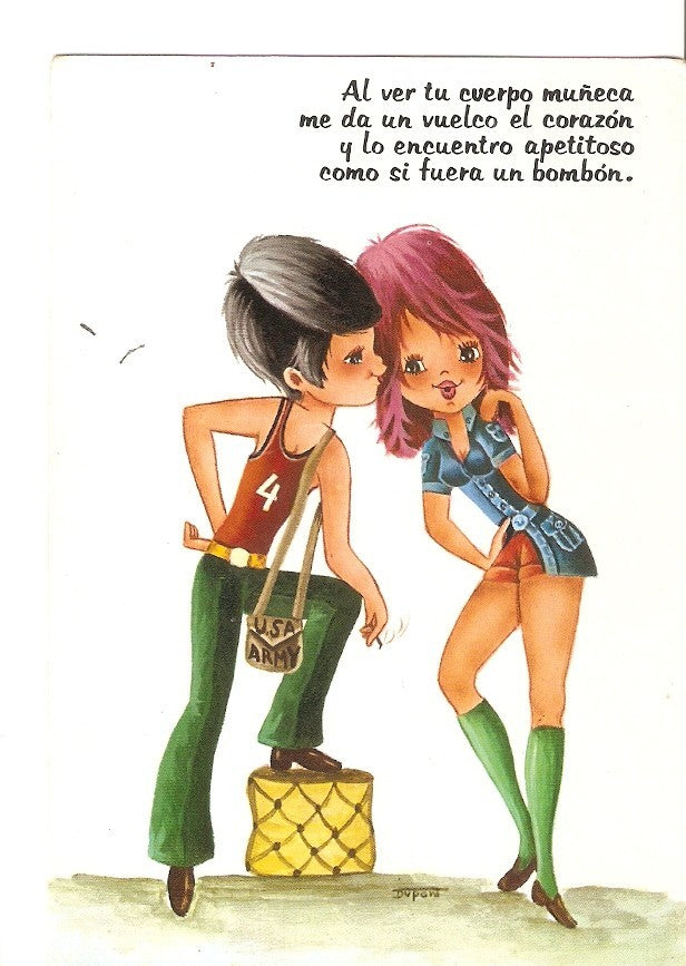 Postal 037056 : Al ver tu cuerpo muñeca me da un vuelco el corazon y lo encuentro apetitoso como si fuera un bombon
