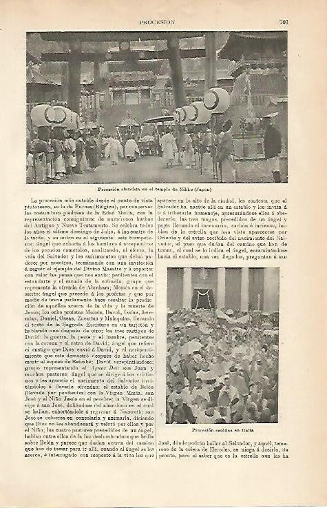 LAMINA ESPASA 3637: Procesion sintoista en el templo de Nikko Japon